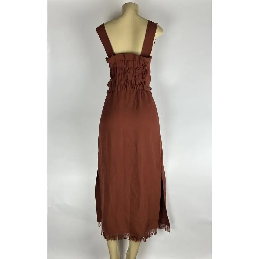 NANUSHKA RILEY BUTTON DOWN DRESS WITH FRINGE Size Small Red - Picture 4 of 13